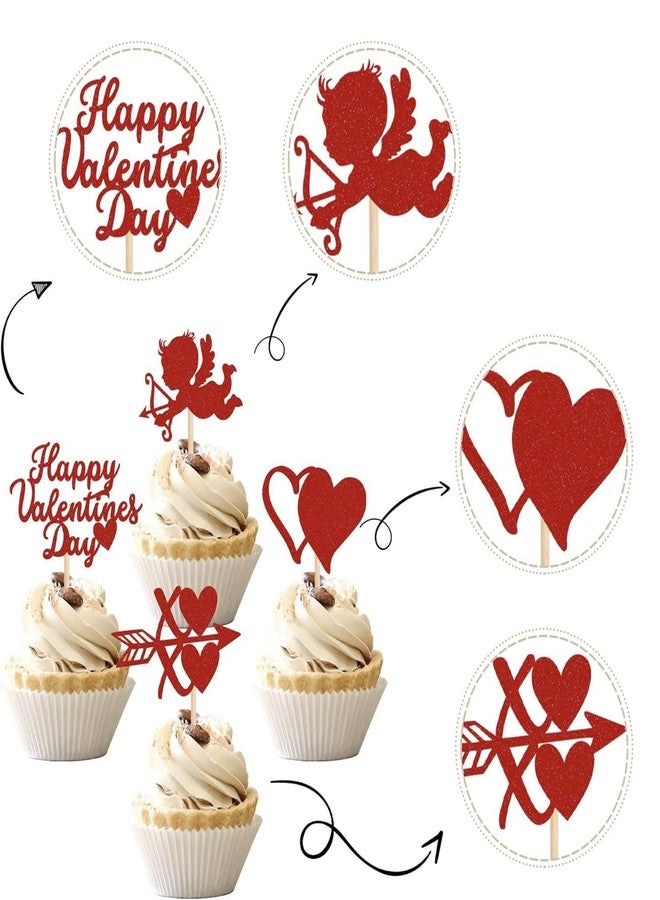 Incrizma 12 PCS Happy Valentine's Day Cupcake Toppers with Glitter Heart XOXO Cupid Cupcake Picks Valentine's Day Theme Wedding Bridal Shower Birthday Party Cake Decorations Supplies Red (XOXO Cupid) - Image 4